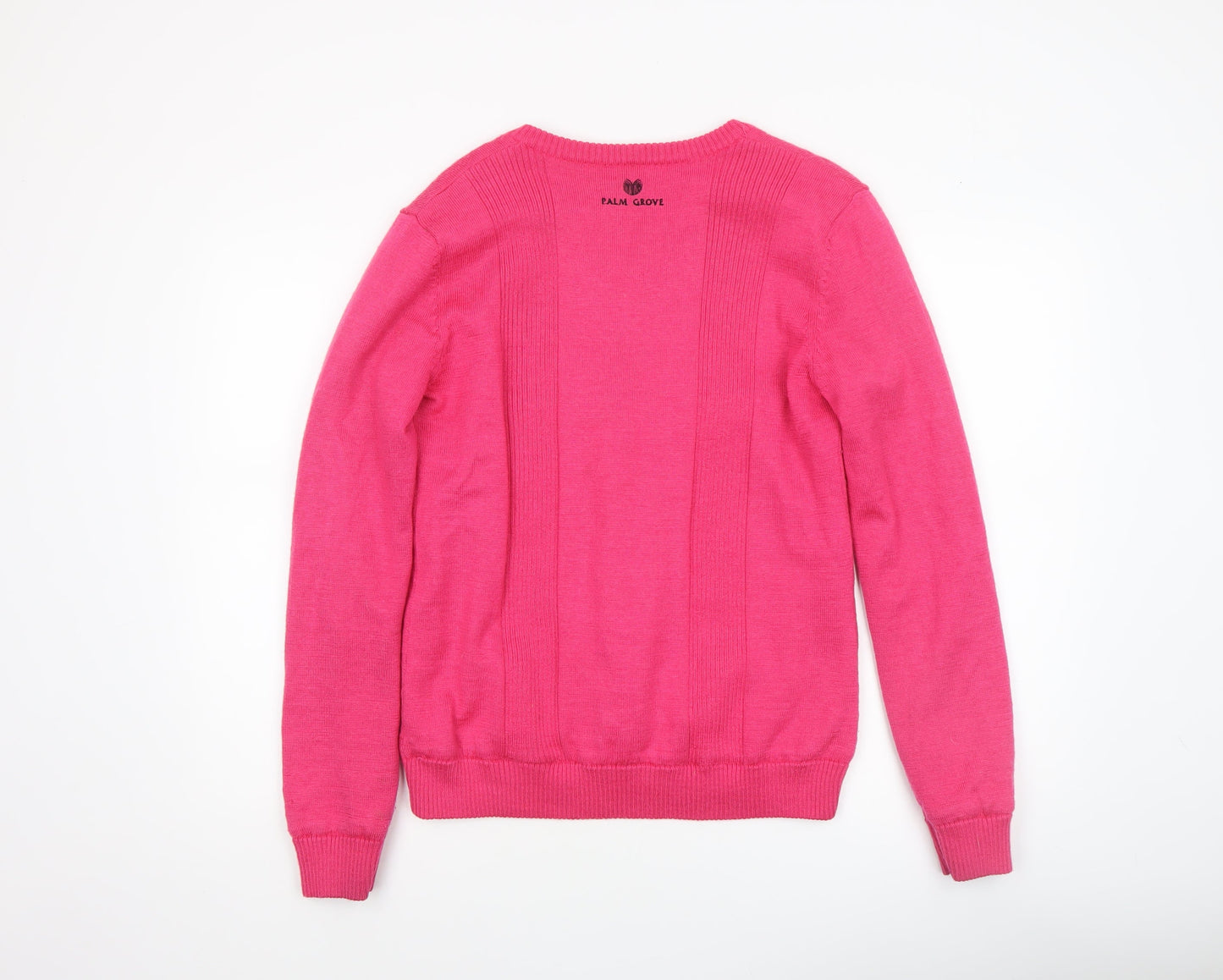 Palm Grove Women's Pink Wool Blend V-Neck Jumper Size 14