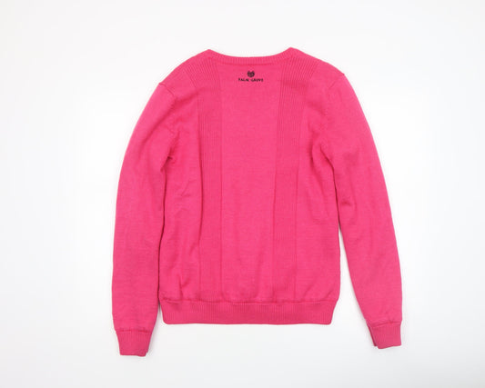Palm Grove Women's Pink Wool Blend V-Neck Jumper Size 14