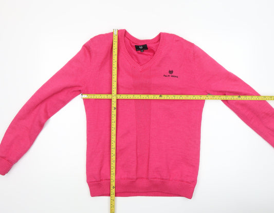 Palm Grove Women's Pink Wool Blend V-Neck Jumper Size 14