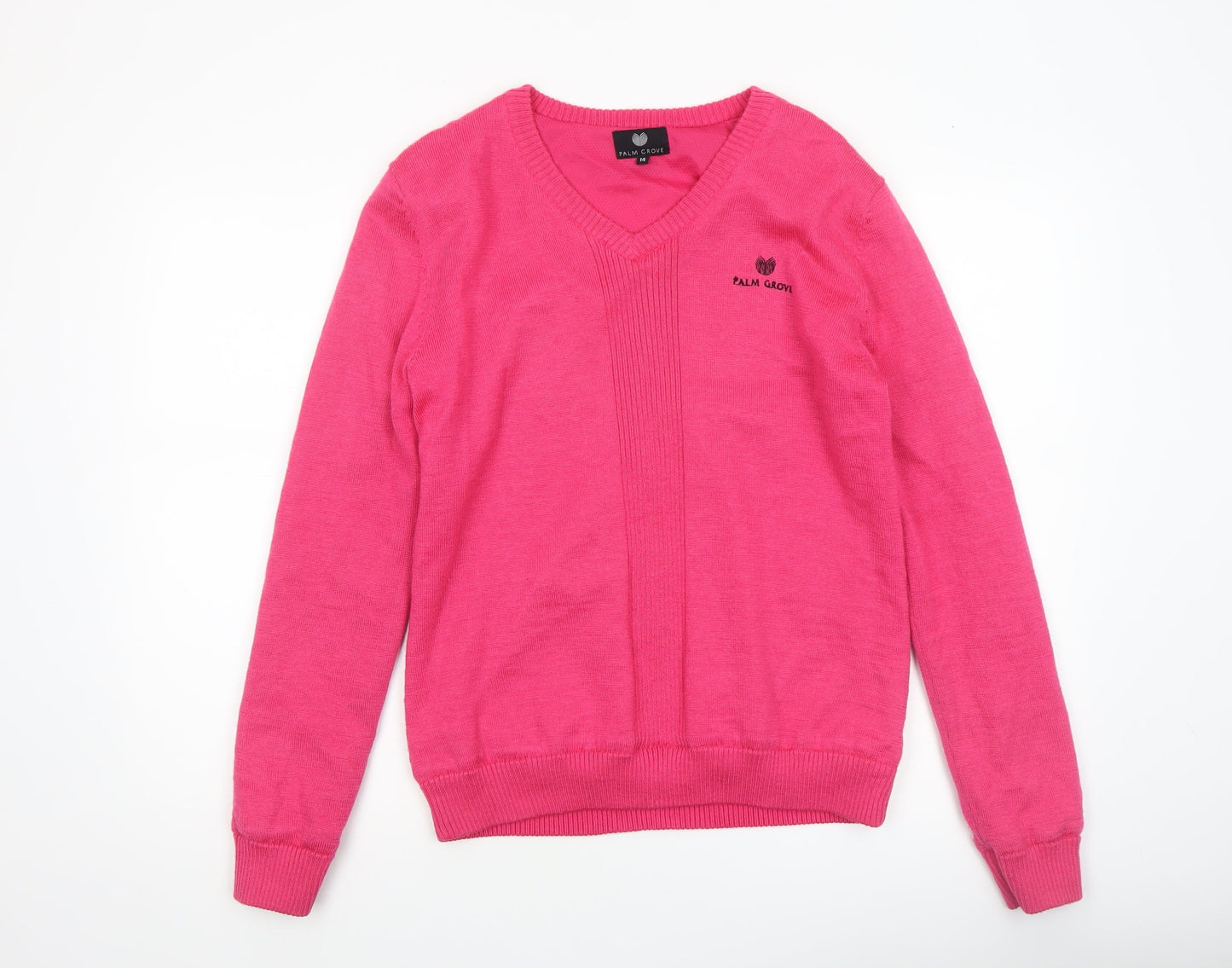 Palm Grove Women's Pink Wool Blend V-Neck Jumper Size 14