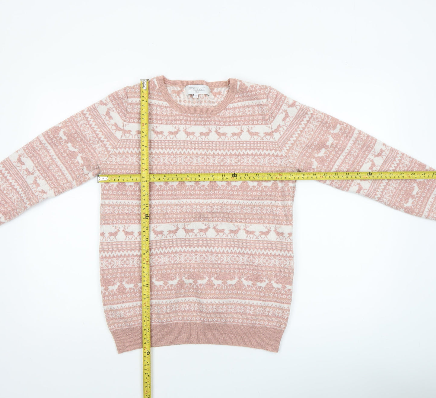Next Womens Pink Fair Isle Knit Jumper UK 12 Winter Pullover