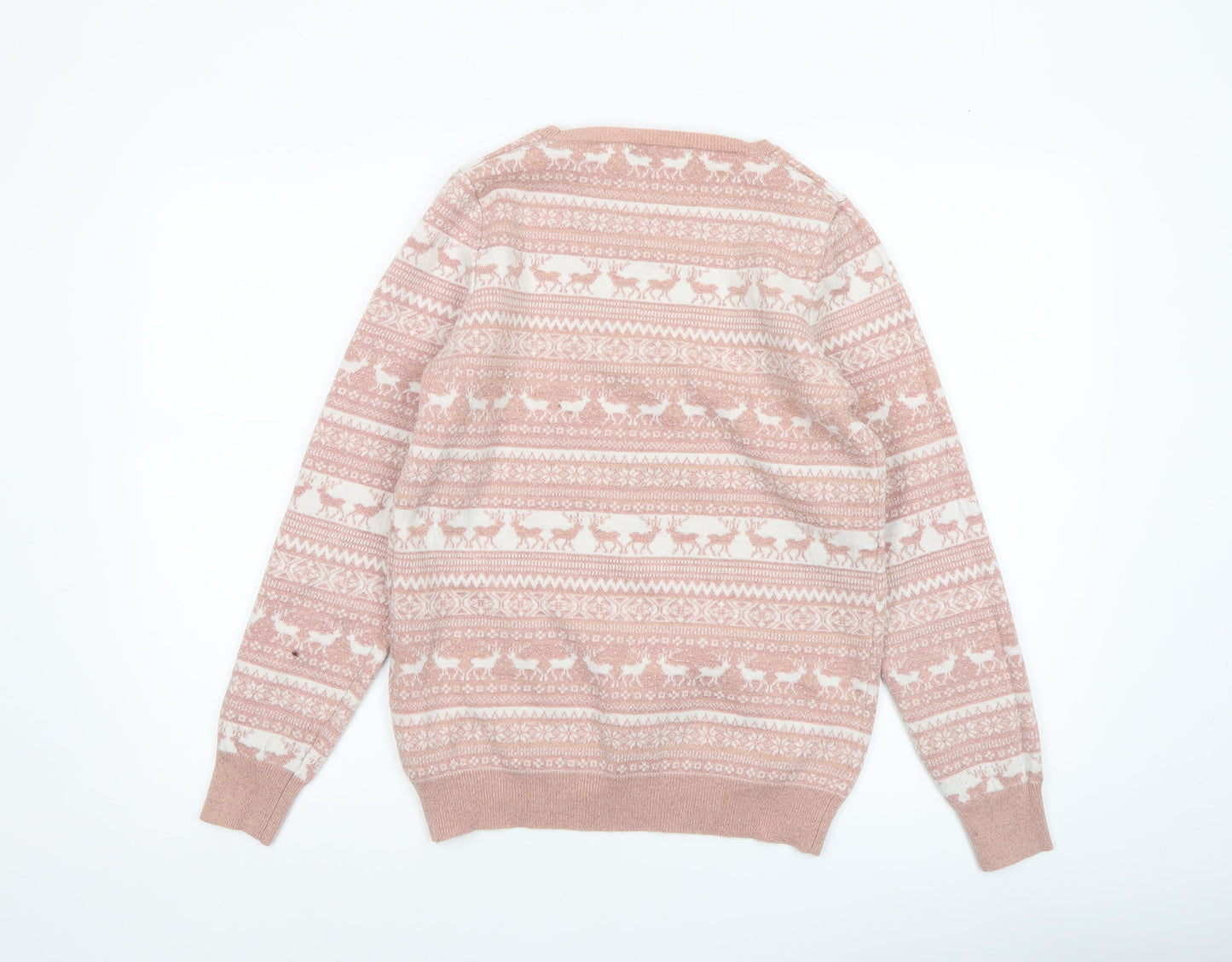Next Womens Pink Fair Isle Knit Jumper UK 12 Winter Pullover