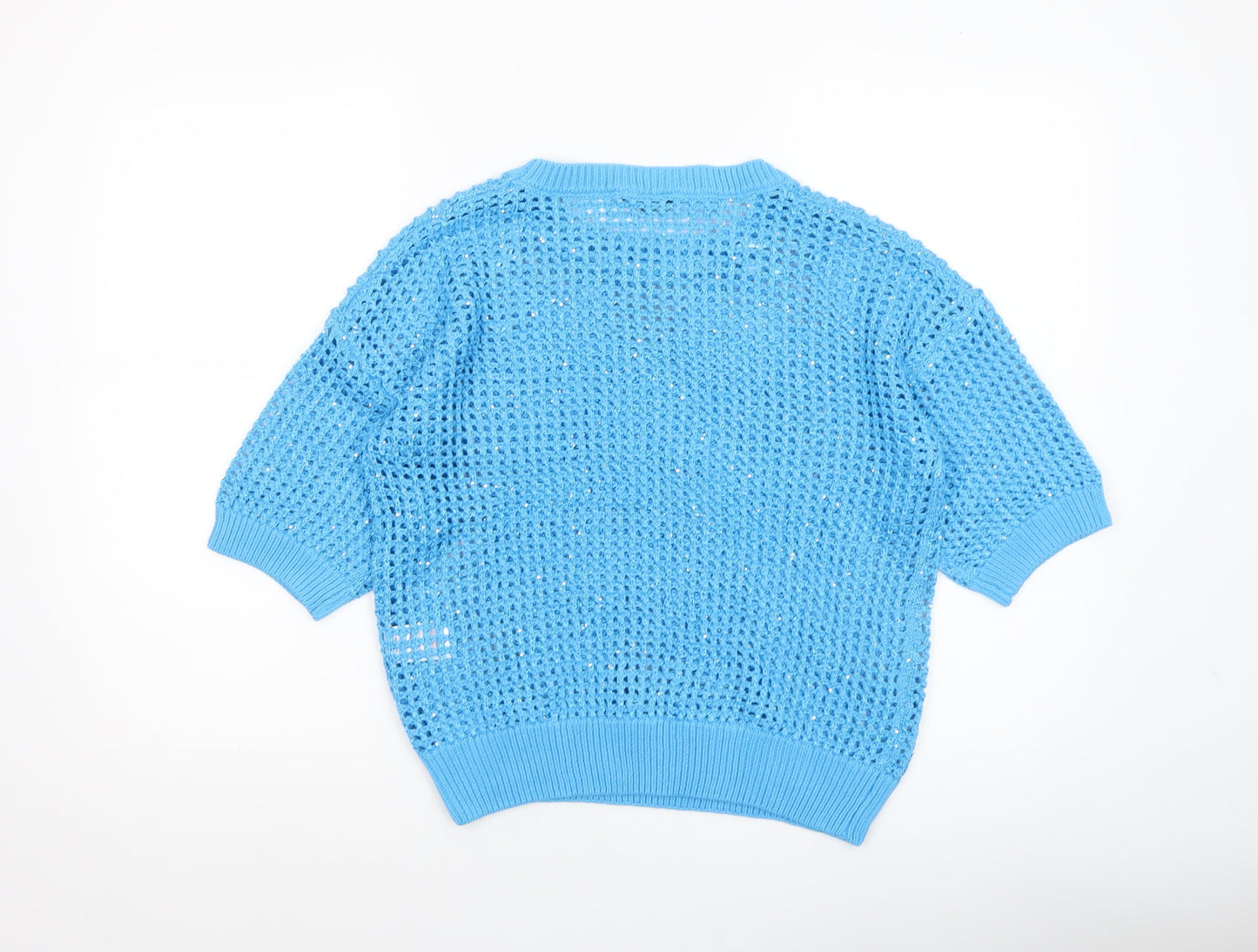 Peacocks Women's Blue Open-Knit Sequin Pullover Jumper Size M