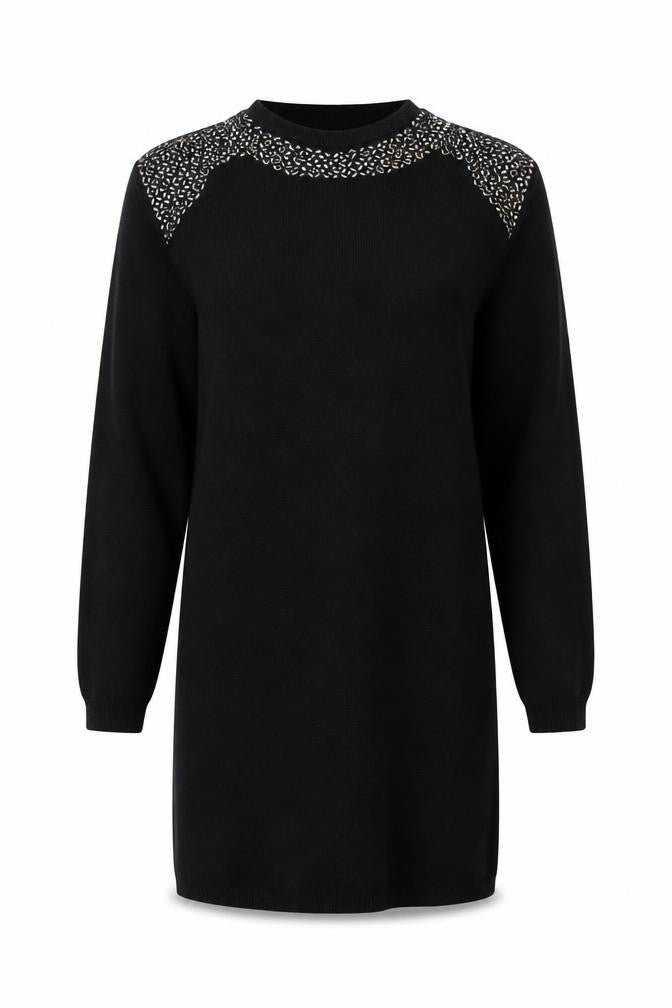 Front view of Wild Flower women’s black beaded crew neck long sleeve jumper, size L
