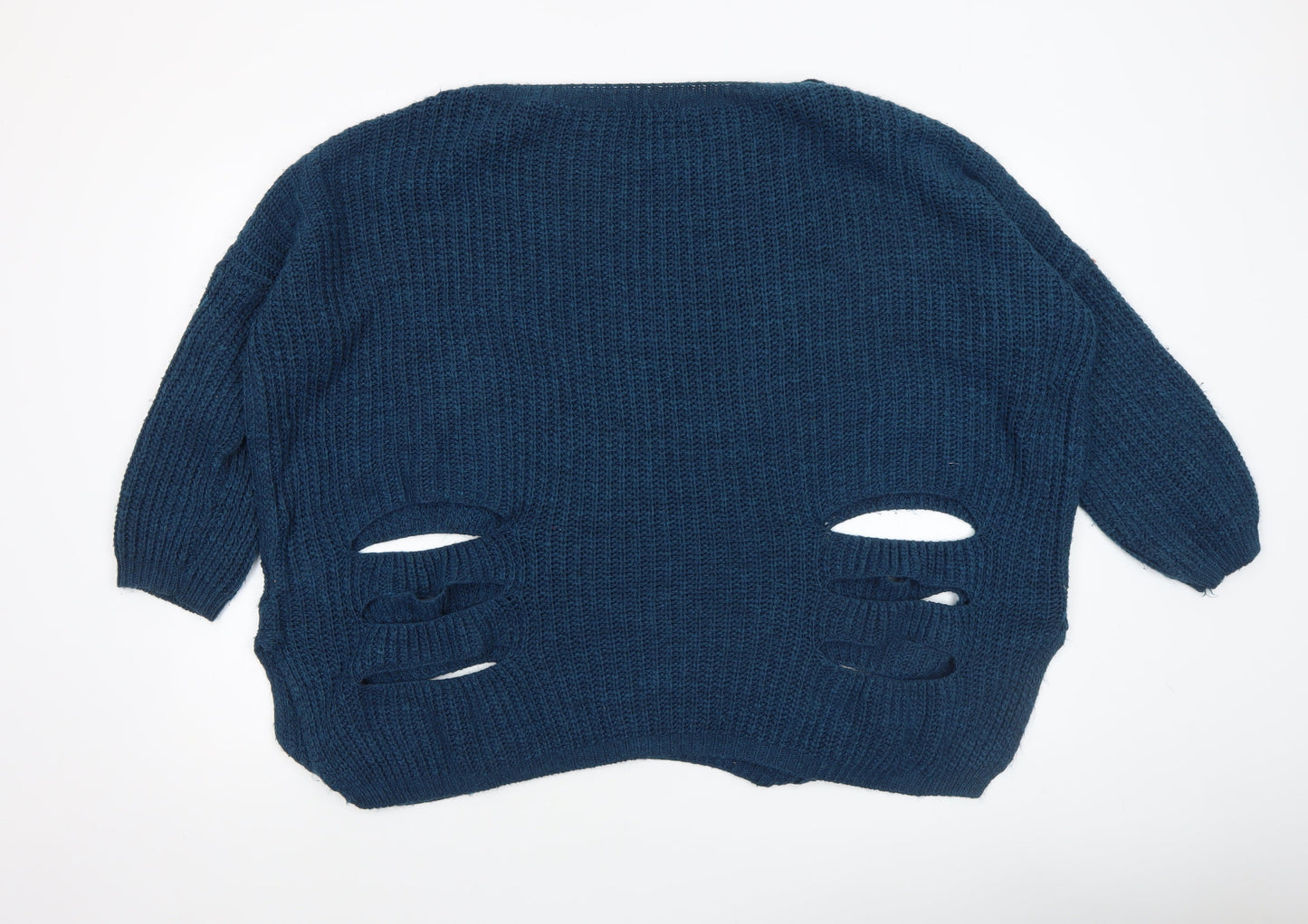 Naanaa Women's Blue Chunky Knit Distressed Pullover Jumper Size S