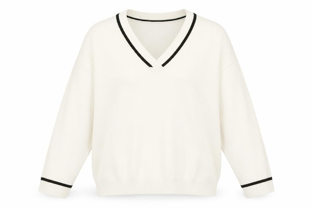 MNG Women's Ivory V-Neck Knit Jumper Size S Classic Style