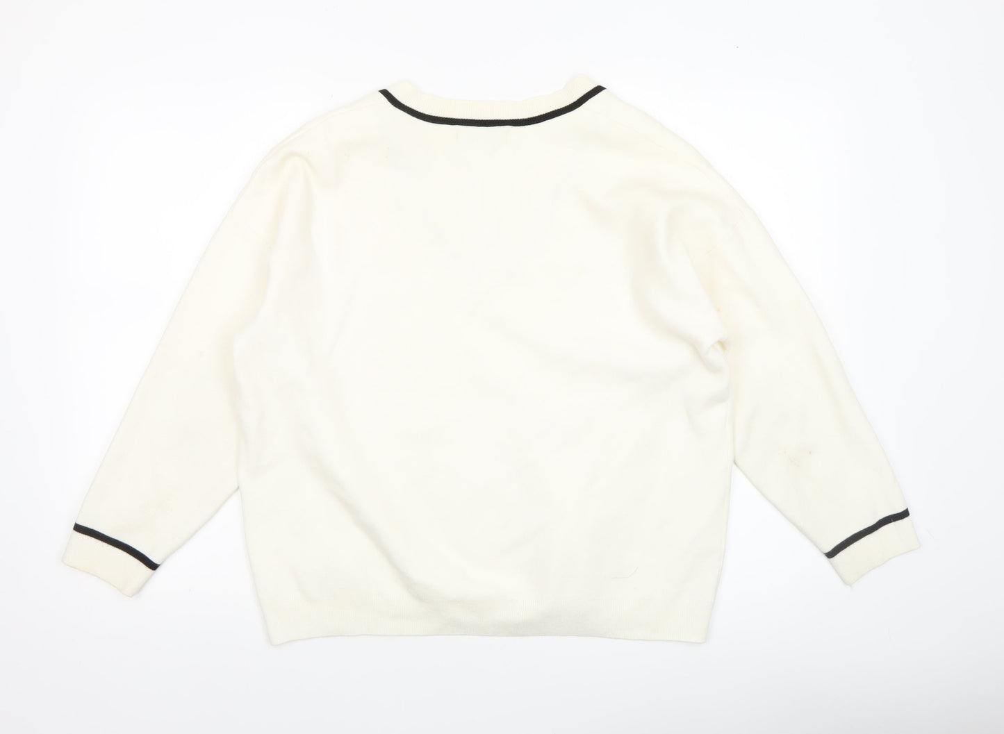 MNG Women's Ivory V-Neck Knit Jumper Size S Classic Style