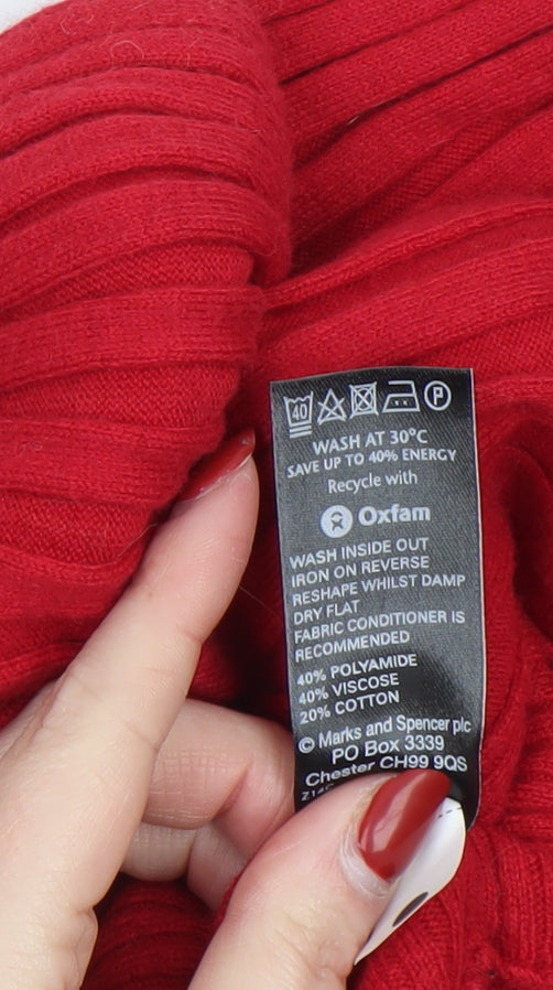 Marks and Spencer Women’s Red Ribbed Knit Cardigan Size 12