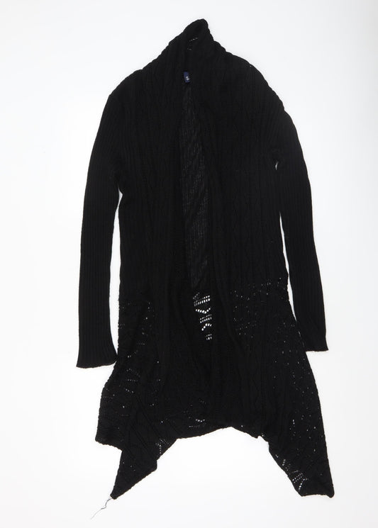 Saloos Women Black Open Knit Cardigan Small Acrylic Nylon