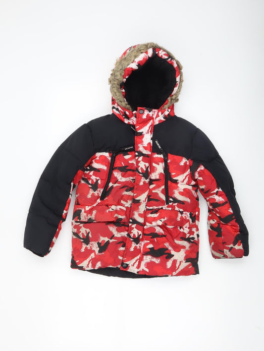 George Boys Red Camouflage Hooded Puffer Jacket 5-6 Years Winter Coat