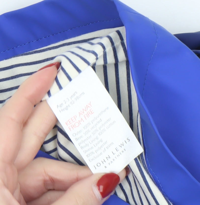 John Lewis Boys Blue Waterproof Hooded Rain Coat 2-3 Years