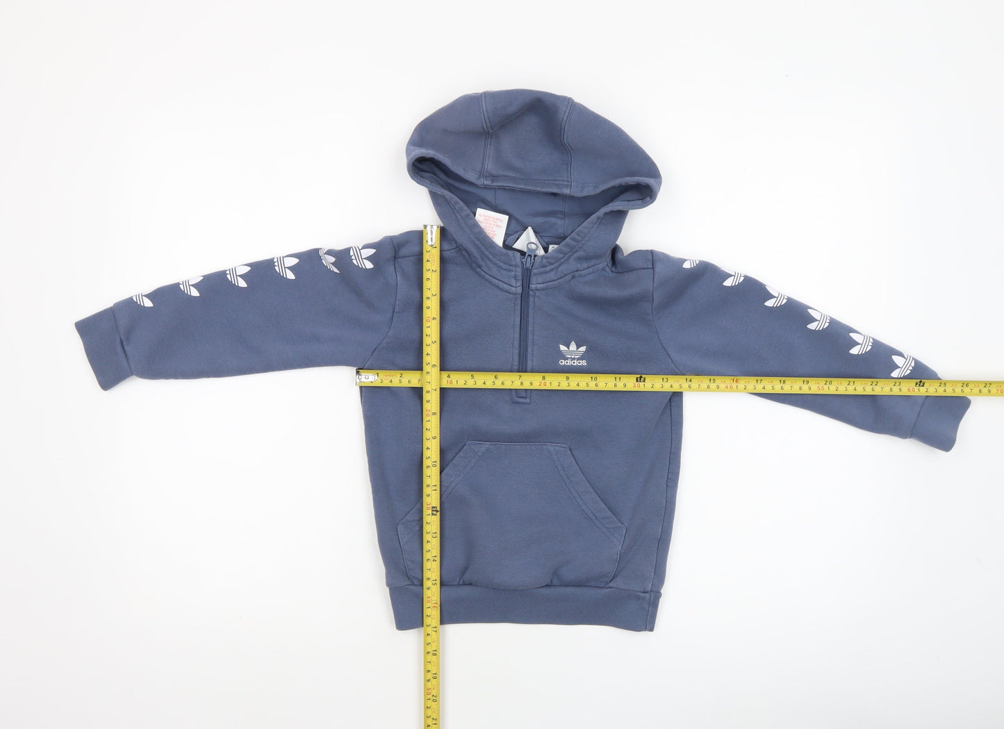 Adidas Boys Blue 5-6 Years 1/2 Zip Hoodie Cotton Blend Sweatshirt