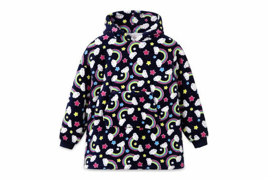Girls Multicoloured Rainbow Cloud Fleece Hoodie Nightshirt 11-12 Years