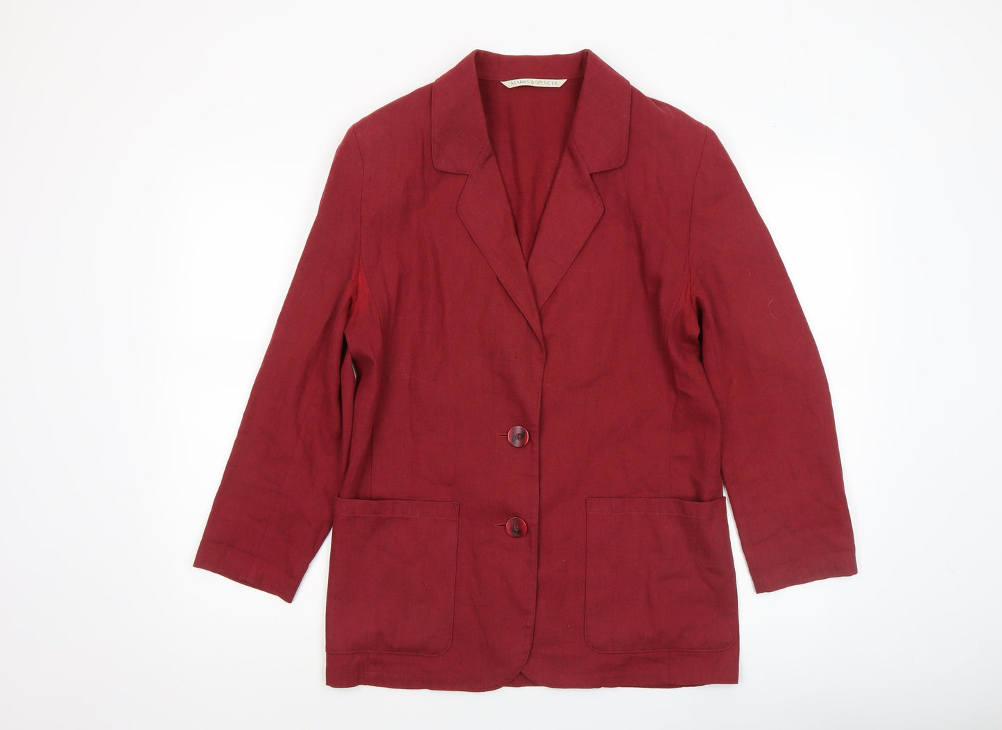 Marks and Spencer Women Dark Coral Linen Blend Blazer UK 10 Regular Fit