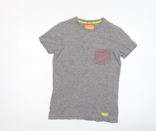 Superdry Men's Grey Cotton Slim Fit Crew Neck T-Shirt Size S