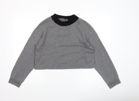 Zara Women Grey Cropped Long Sleeve Crew Neck T-Shirt Size S