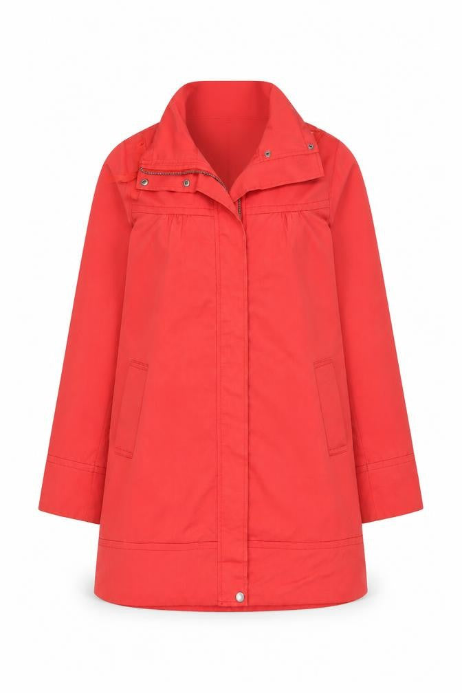 Urban Surface Women's Red Mid-Length Rain Coat Size S Hooded Twill Zip Jacket