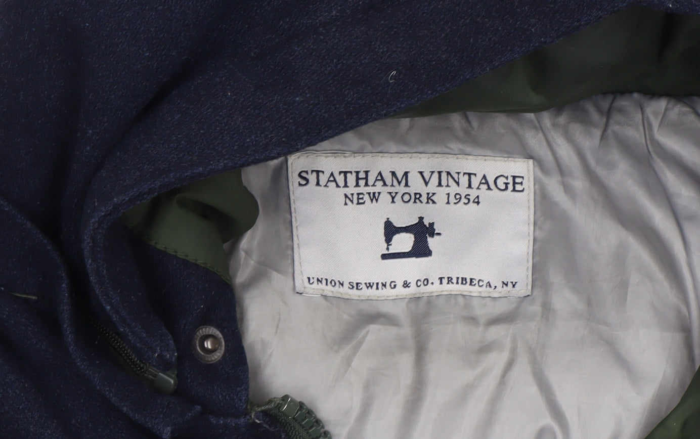 Statham Vintage Men’s Green Puffer Hooded Jacket Size S Winter Casual