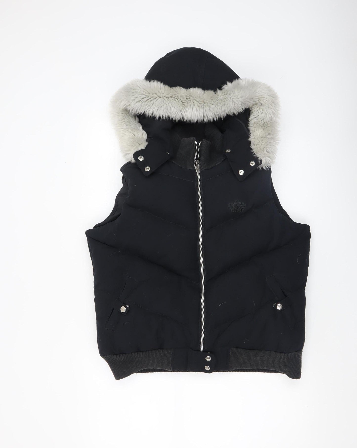Adidas Women Black Size 14 Hooded Puffer Waistcoat Faux Fur Trim