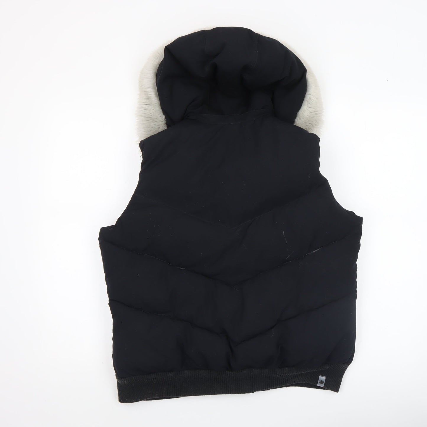 Adidas Women Black Size 14 Hooded Puffer Waistcoat Faux Fur Trim