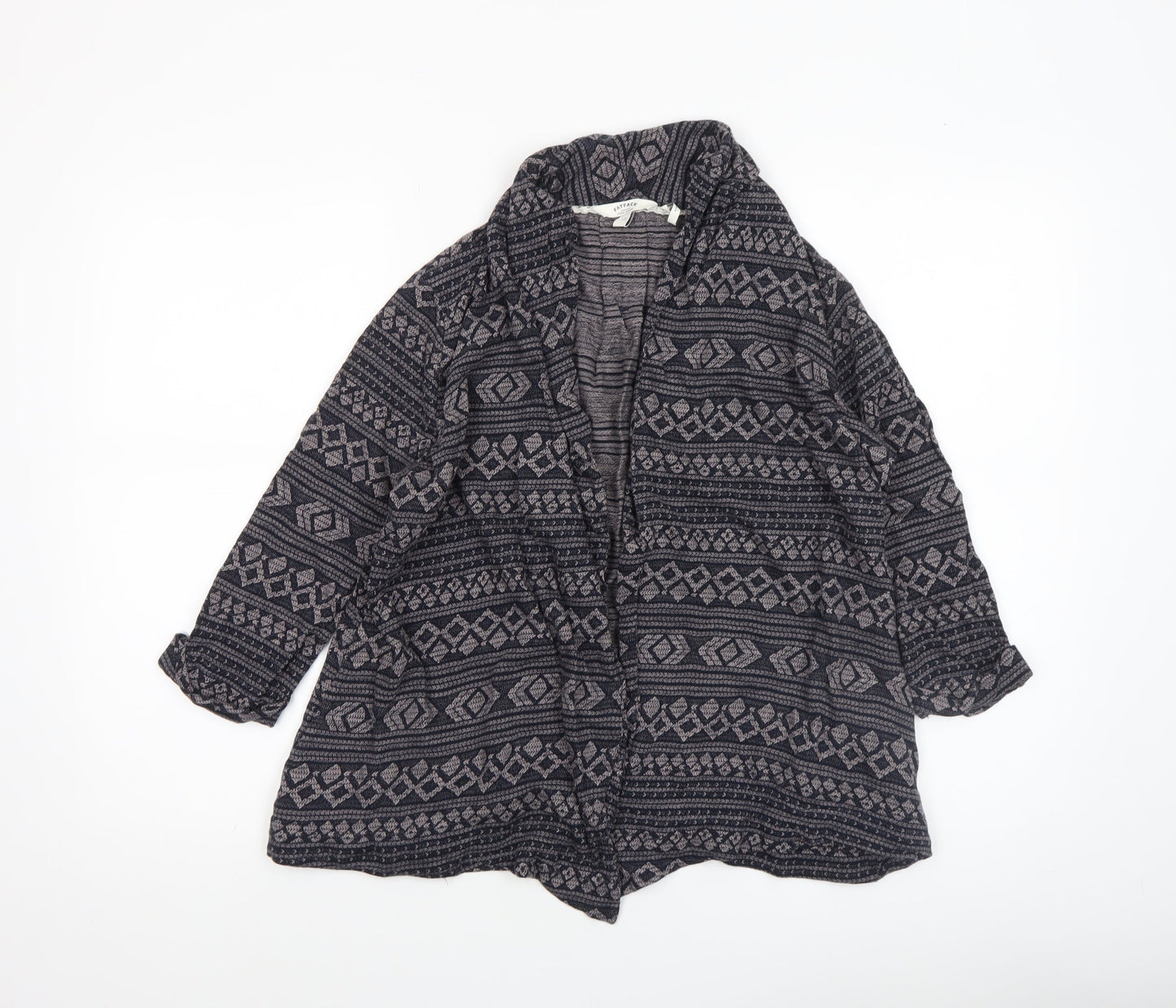 FatFace Women's Blue Geometric Knit Cotton Modal Coatigan Size 12