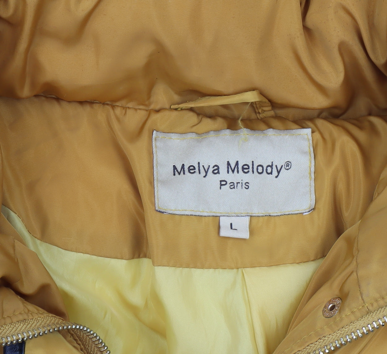 Melya Melody Womens Yellow Fur Trim Hooded Puffer Jacket L