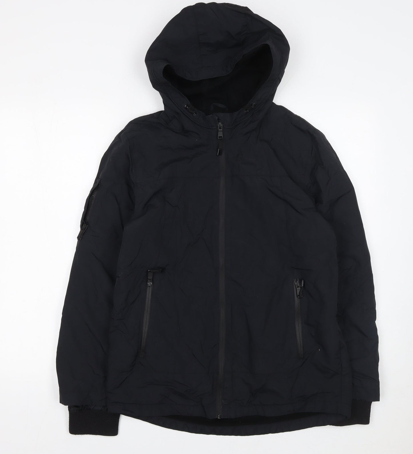 Marks and Spencer Boys Black Hooded Puffer Jacket 13-14 Years Lined Winter Coat