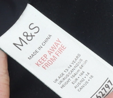 Marks and Spencer Boys Black Hooded Puffer Jacket 13-14 Years Lined Winter Coat