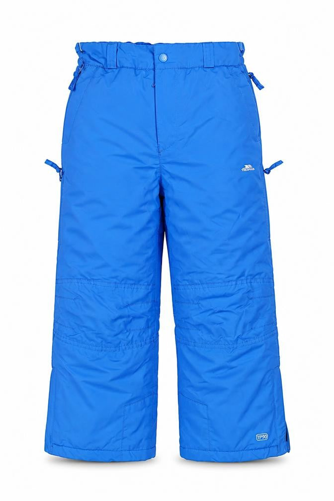 Front view of Trespass boys’ blue snow pants 5 years waterproof winter trousers