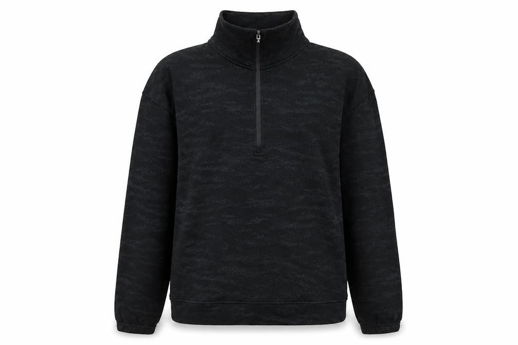 Front view of Mondetta women’s black 1/4 zip pullover sweatshirt, size S