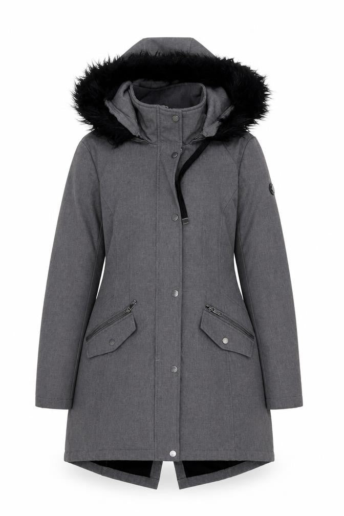 Elena J Womens Grey Hooded Parka Coat Size M Faux Fur Trim Lined