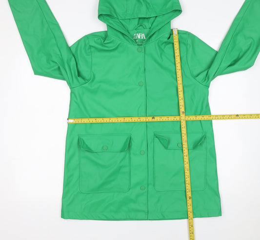 Zara Boys Green Hooded Rain Coat 11-12 Years Waterproof Mid-Length