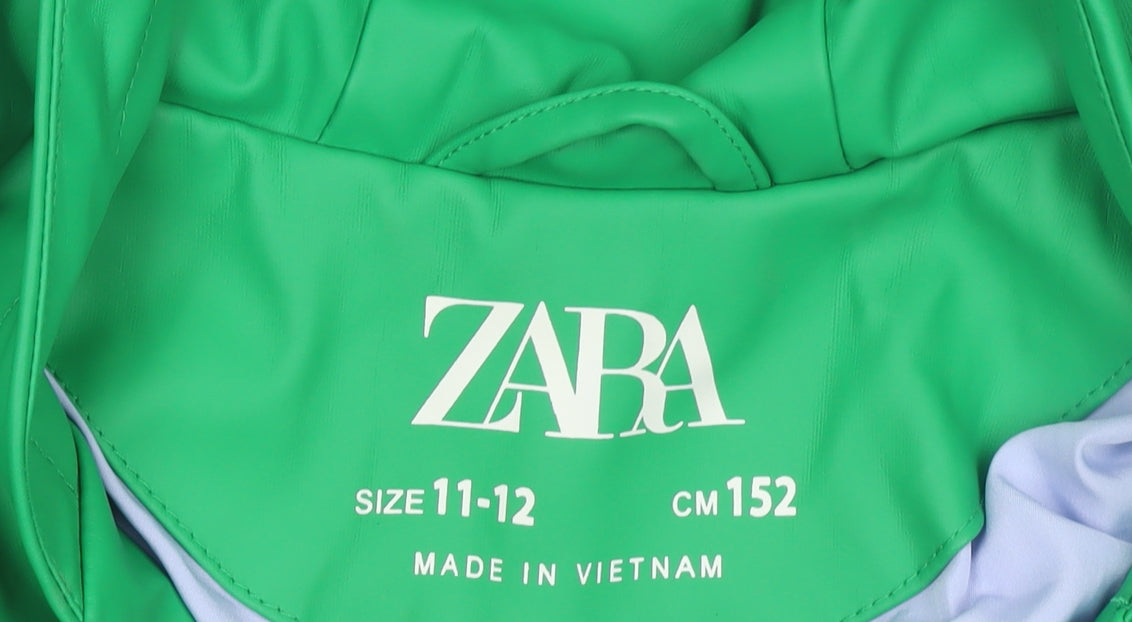 Zara Boys Green Hooded Rain Coat 11-12 Years Waterproof Mid-Length