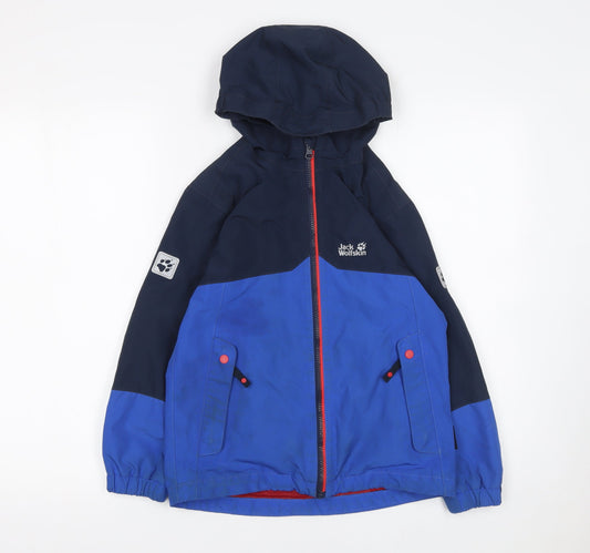 Jack Wolfskin Boys Blue Hooded Waterproof Rain Coat Jacket 8 Years