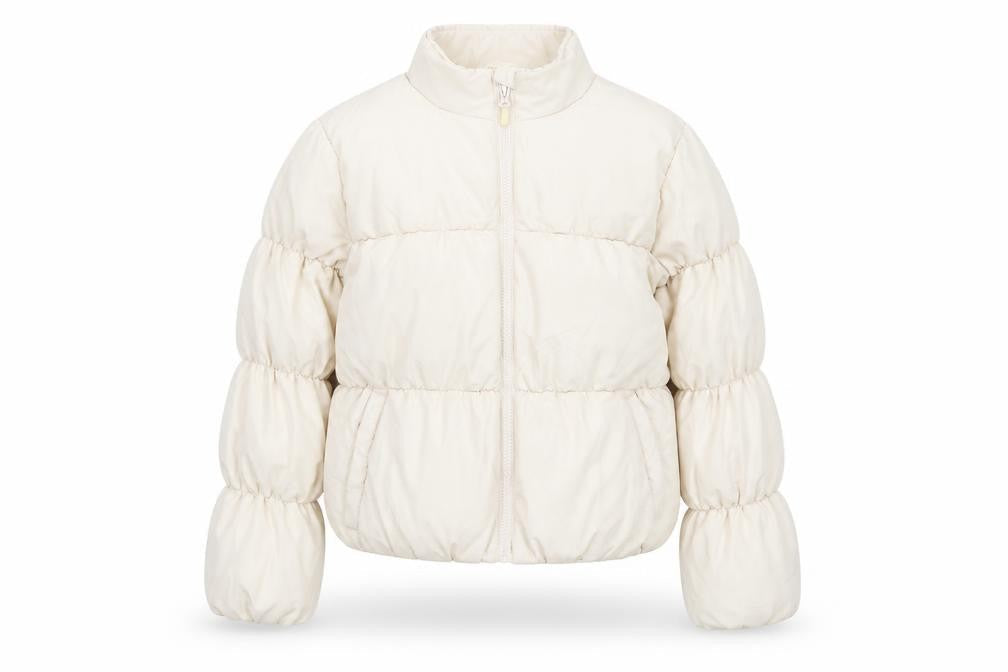 Front view of Matalan girls’ ivory puffer jacket 13 years short zip winter coat