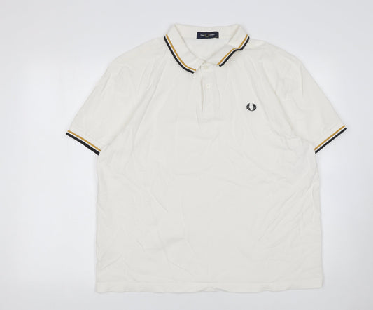 Fred Perry Men's White 2XL Cotton Polo Shirt with Tipped Collar