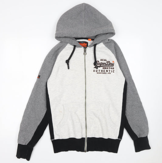 Superdry Men's Grey Full Zip Hoodie M Logo Fleece Sweatshirt