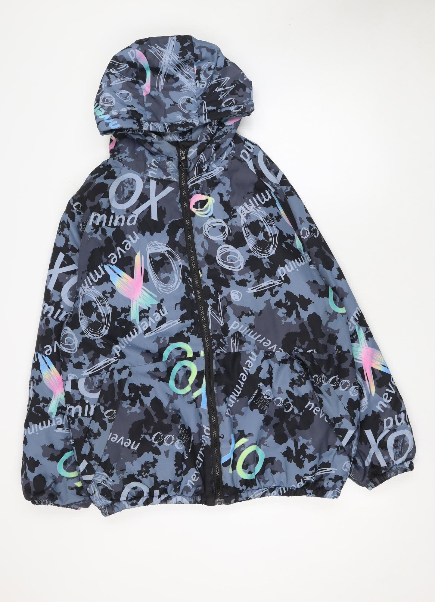 Fashion Men's Blue Camouflage Printed Hooded Windbreaker Jacket M