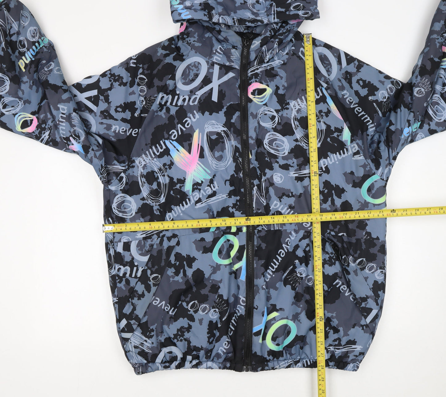Fashion Men's Blue Camouflage Printed Hooded Windbreaker Jacket M