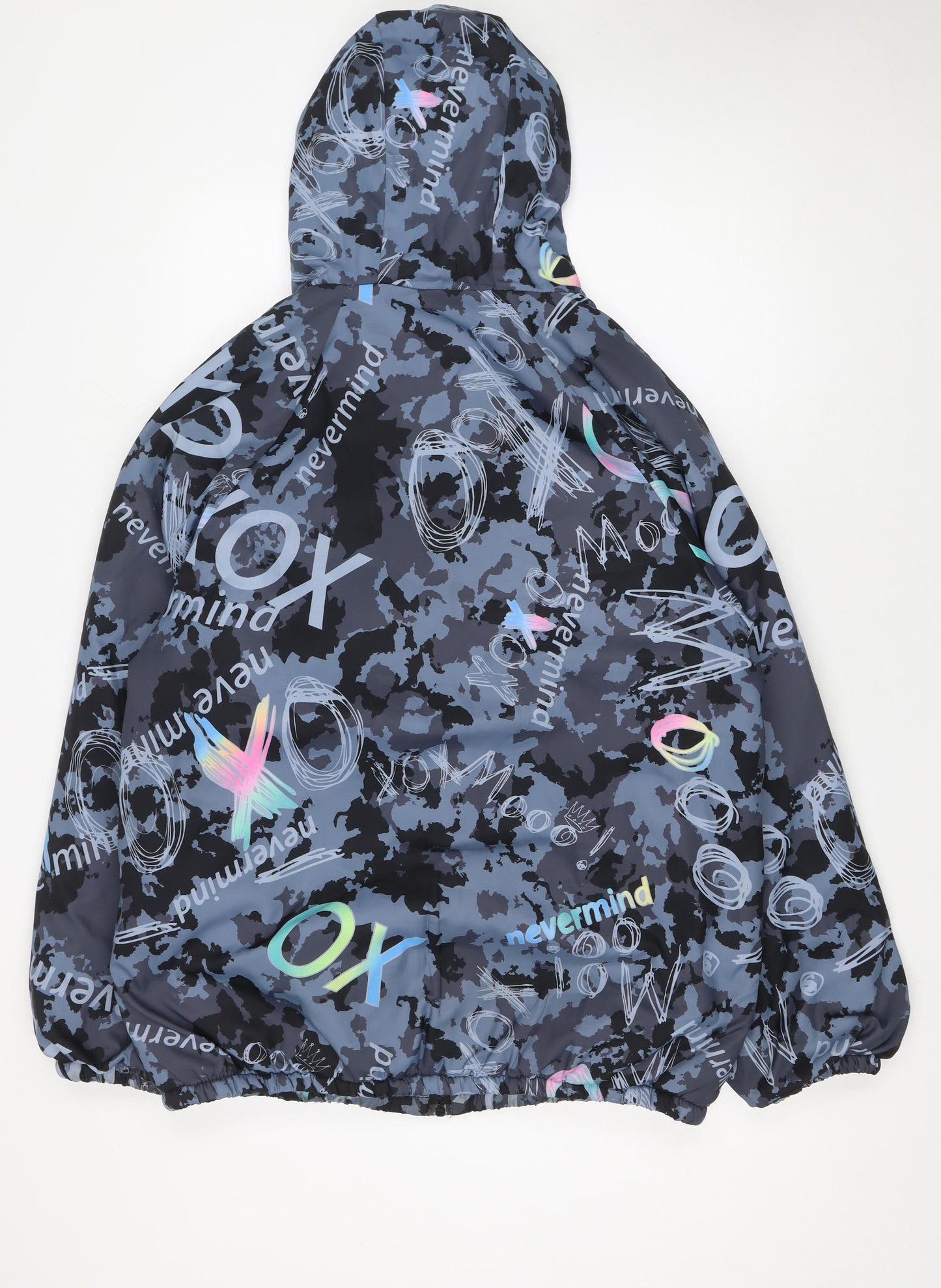 Fashion Men's Blue Camouflage Printed Hooded Windbreaker Jacket M