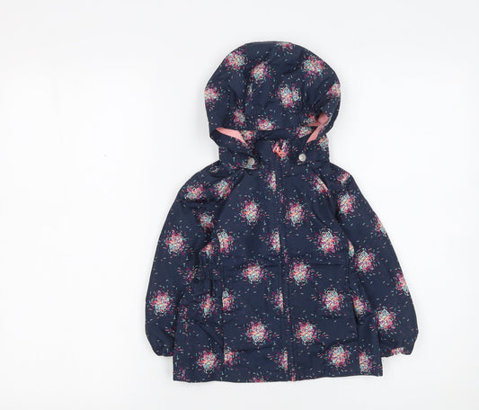 Name It Girls Blue Floral Hooded Rain Coat Jacket 2 Years