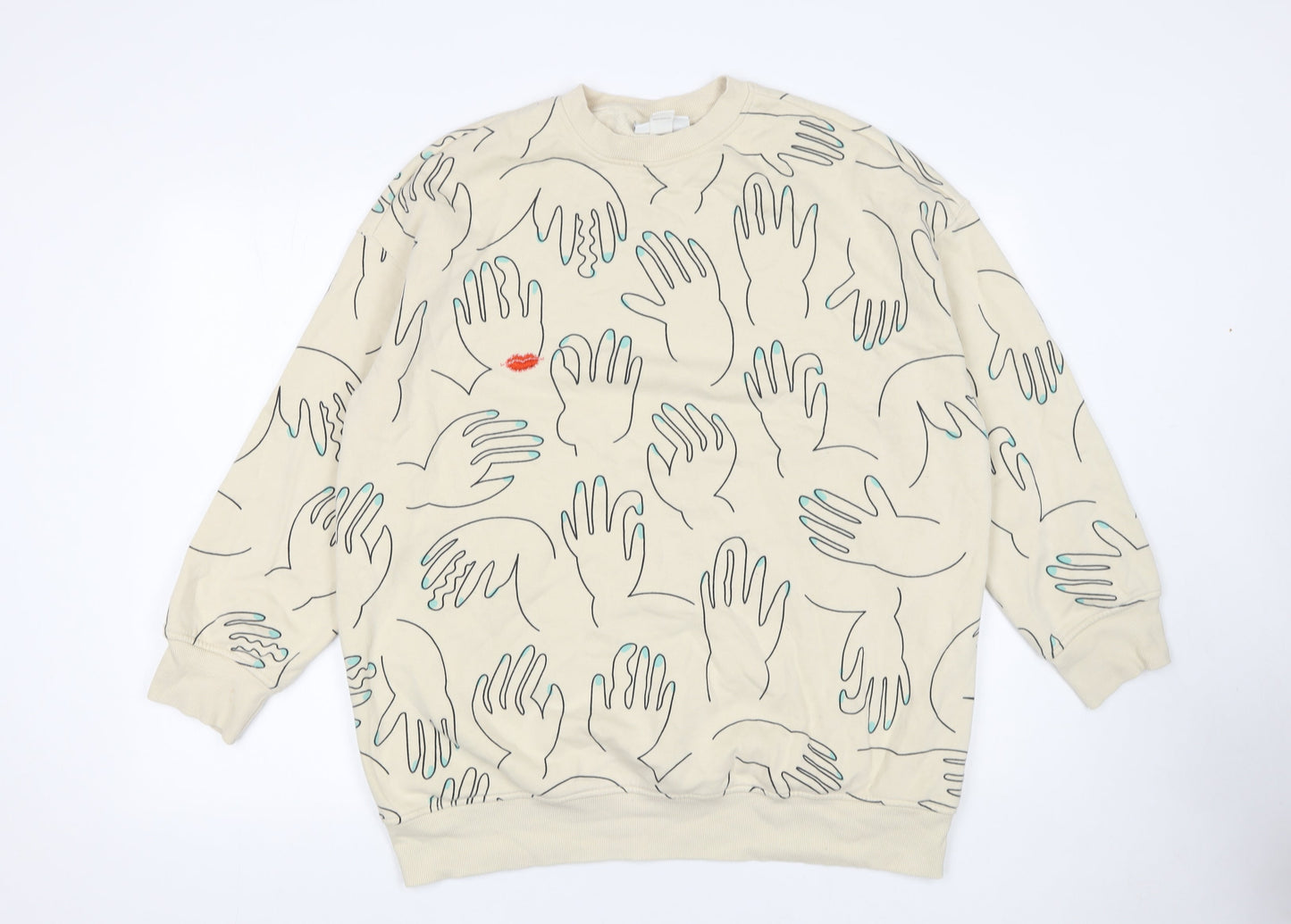 Monki Womens Beige Graphic Hand Print Sweatshirt XXS