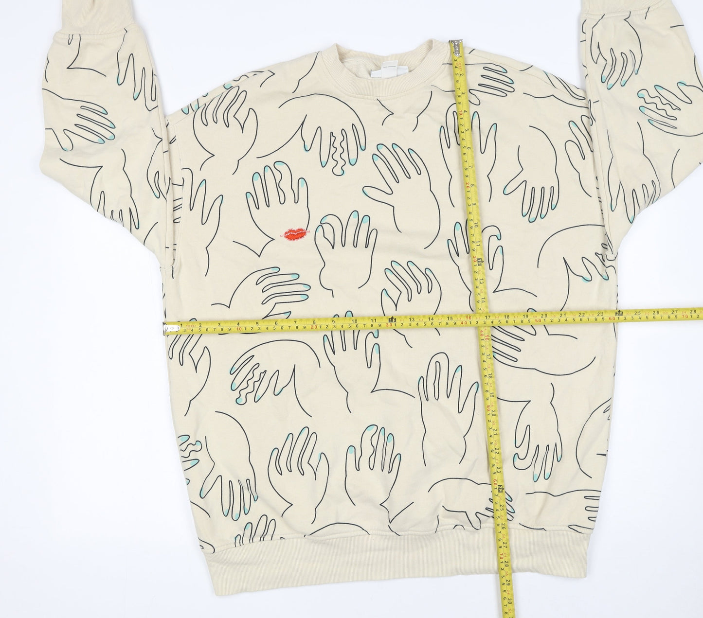 Monki Womens Beige Graphic Hand Print Sweatshirt XXS