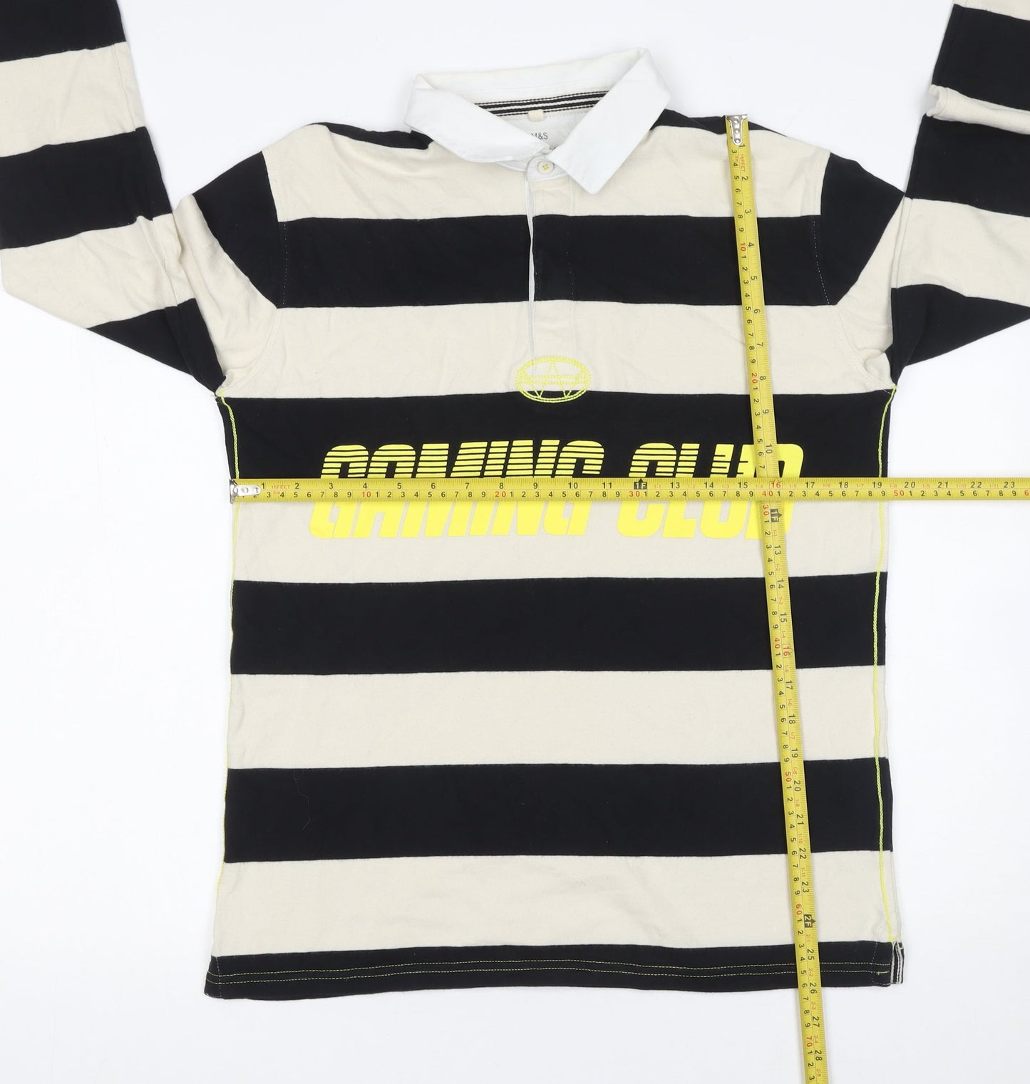 Marks and Spencer Boys Black Striped Long Sleeve Gaming Polo Shirt 15-16 Years
