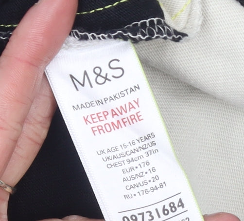 Marks and Spencer Boys Black Striped Long Sleeve Gaming Polo Shirt 15-16 Years