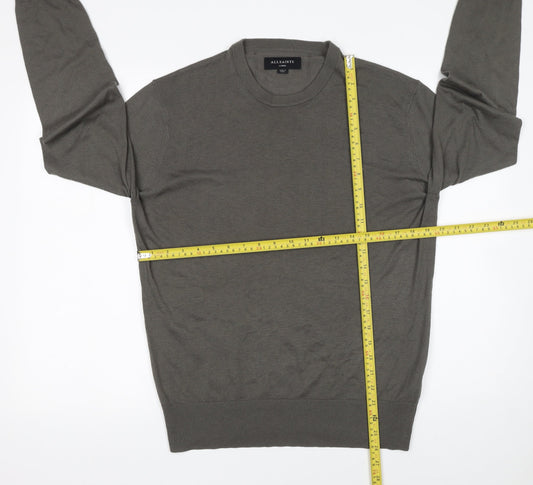 AllSaints Men’s Green Crew Neck Wool Blend Pullover Jumper Size L