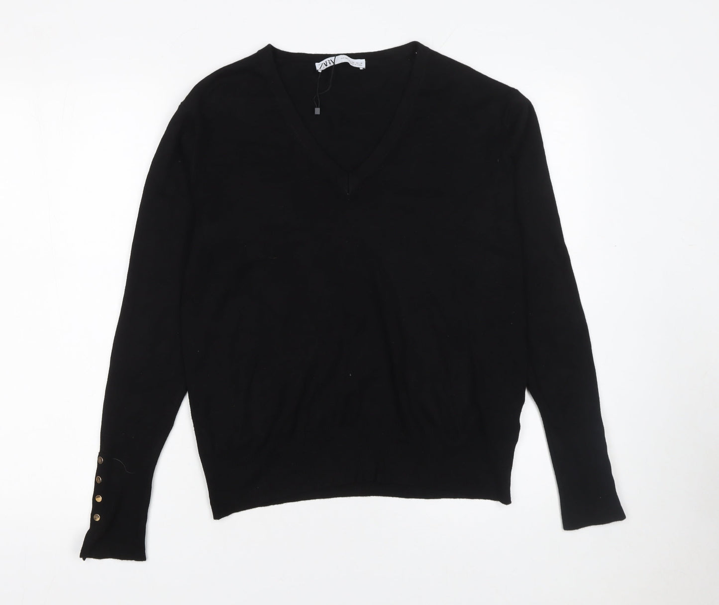 ZARA Womens Black V-Neck Long Sleeve Knit Pullover Jumper Size 18 Plus