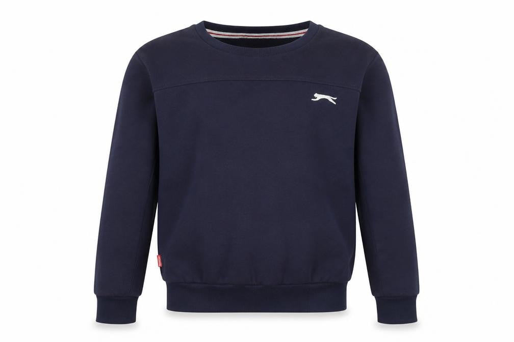 Front view of Slazenger boys’ navy blue sweatshirt 9-10 years crew neck cotton blend