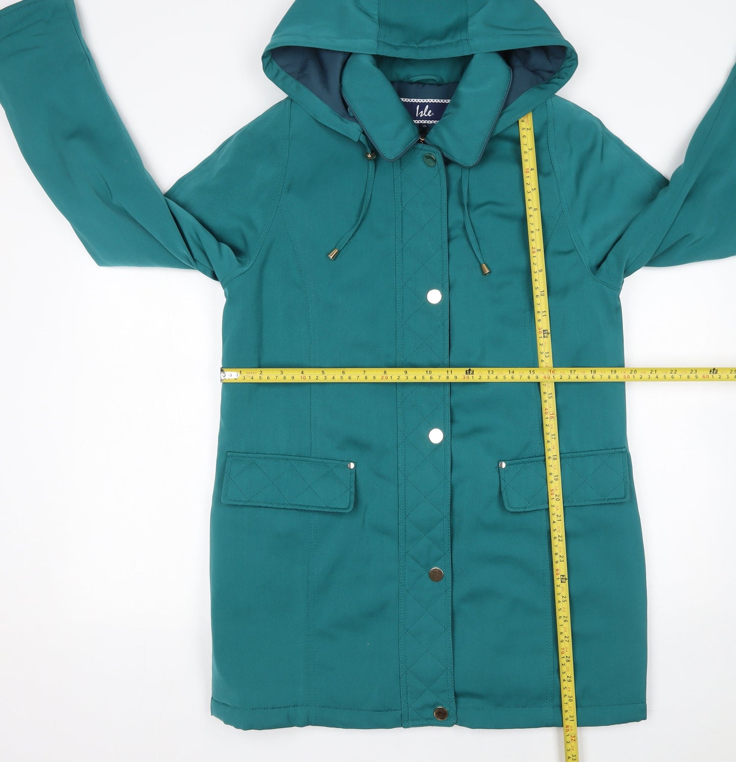 Isle Women’s Teal Hooded Quilted Jacket Size 10 Polyester Mid-Length