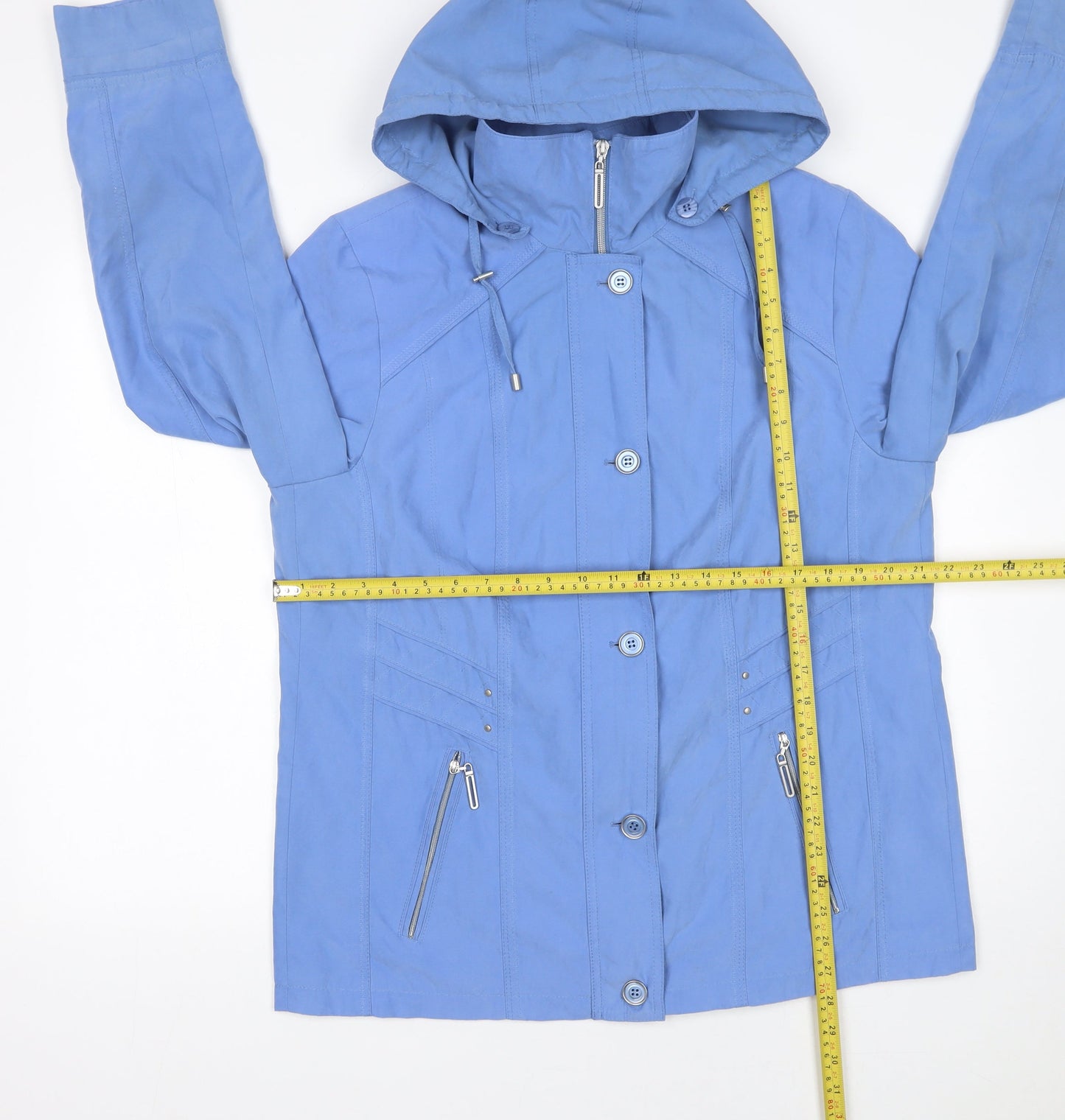 Cotswold Collections Women's Blue Hooded Mid-Length Rain Jacket Size 14